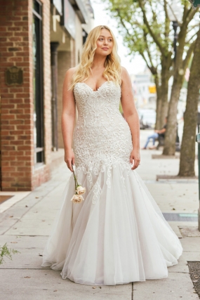 Beautiful strapless plus size fit and flare wedding dress
