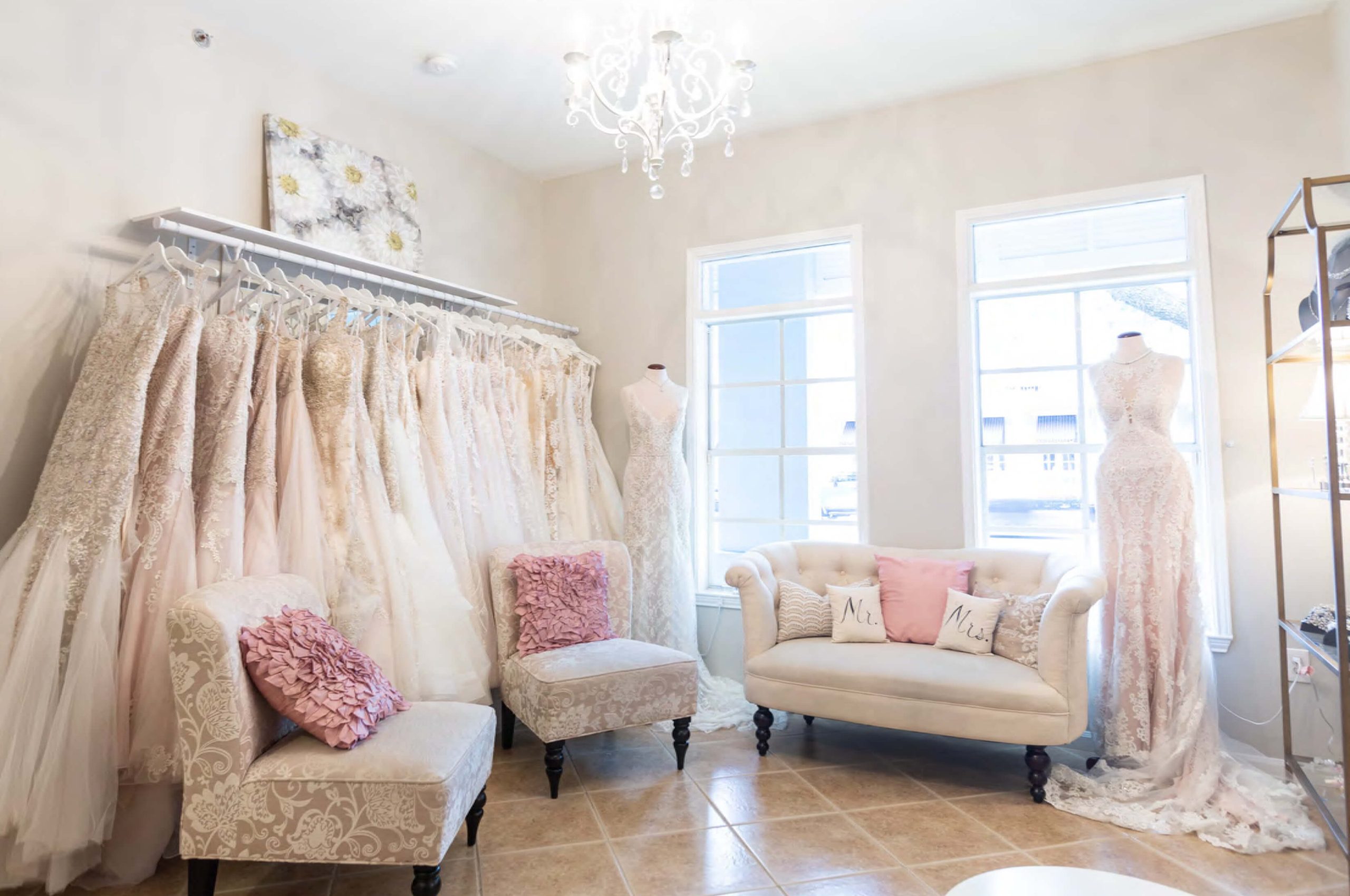 Bride trying on wedding dresses at The Dressing Room St Petersburg Florida private bridal boutique