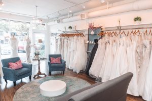 interior view of St Petersburg bridal boutique wedding dress selection. wedding dress shopping tips.